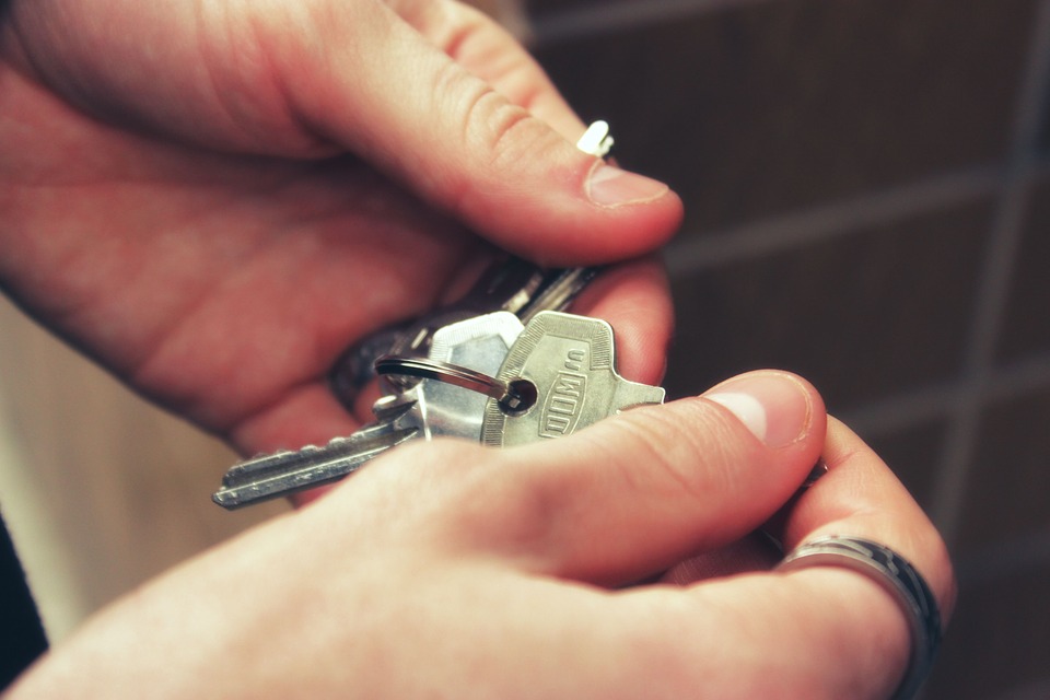 A close up of a hand holding a set of keys.