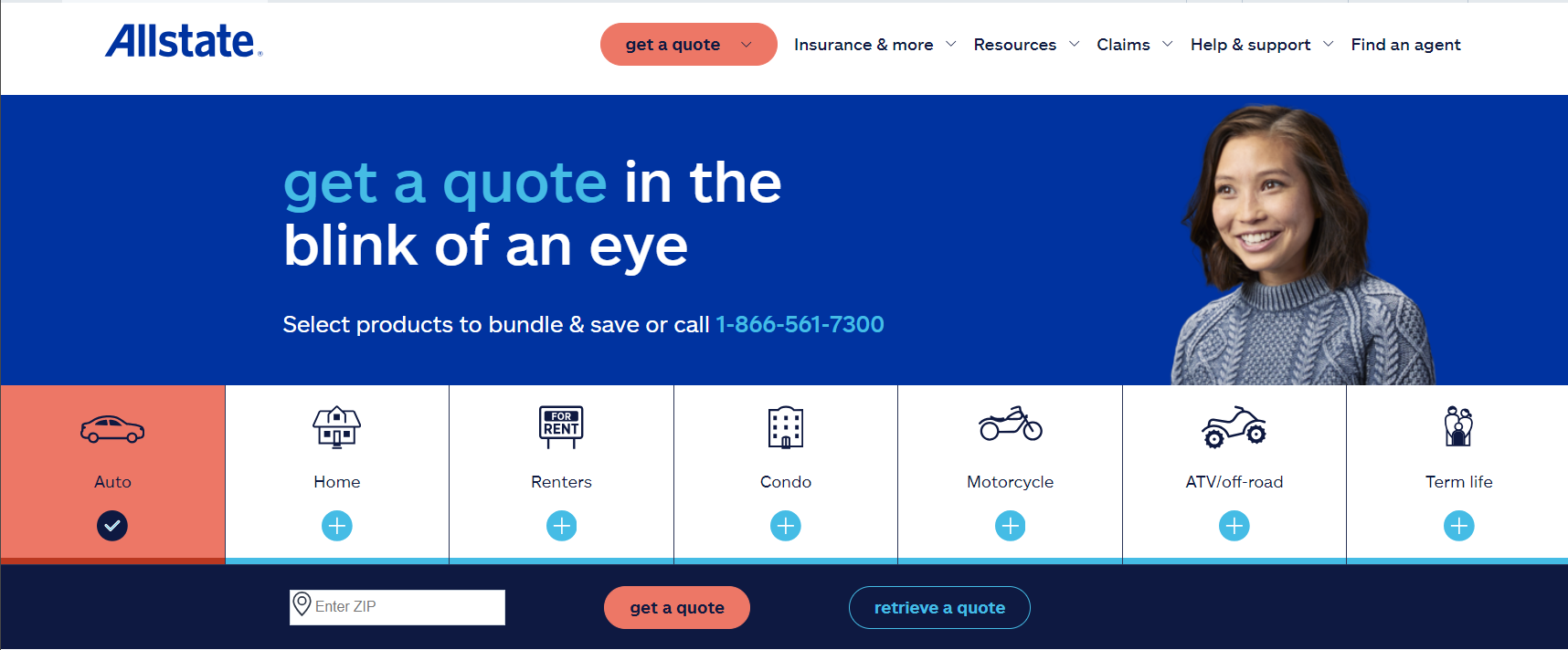 Will my car insurance rates increase if I file a claim with Allstate?: Allstate Site Screenshot