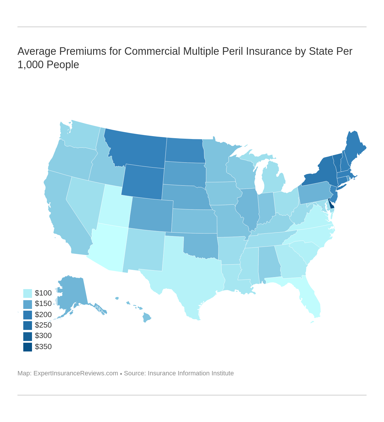Average Premiums for Commercial Multiple Peril Insurance by State Per 1,000 People
