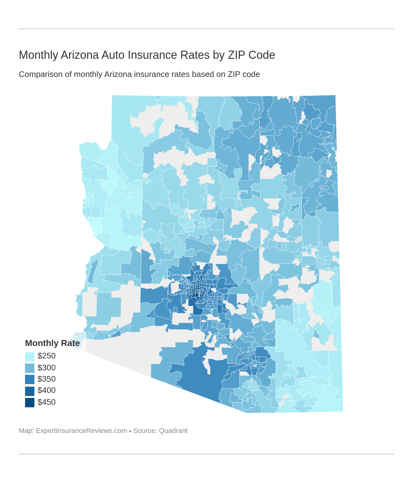 Monthly Arizona Auto Insurance Rates by ZIP Code