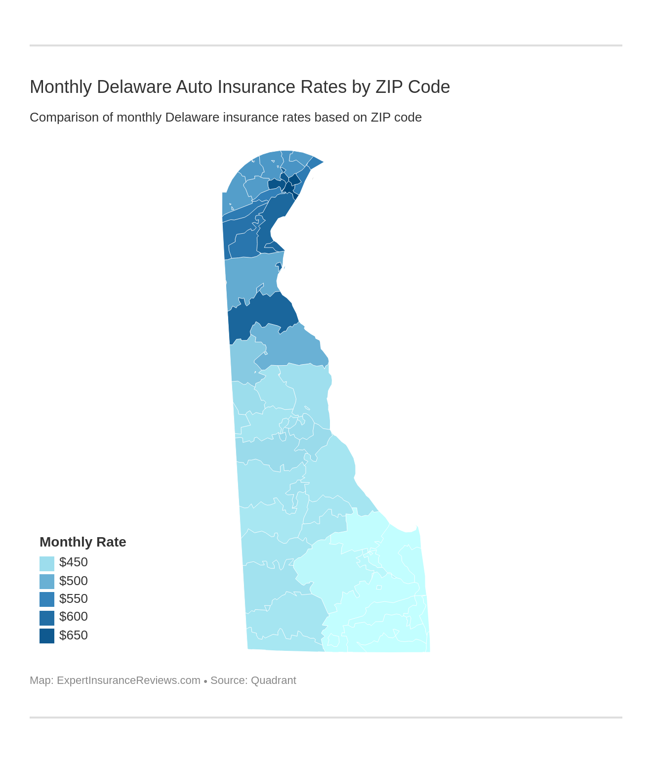 Monthly Delaware Auto Insurance Rates by ZIP Code