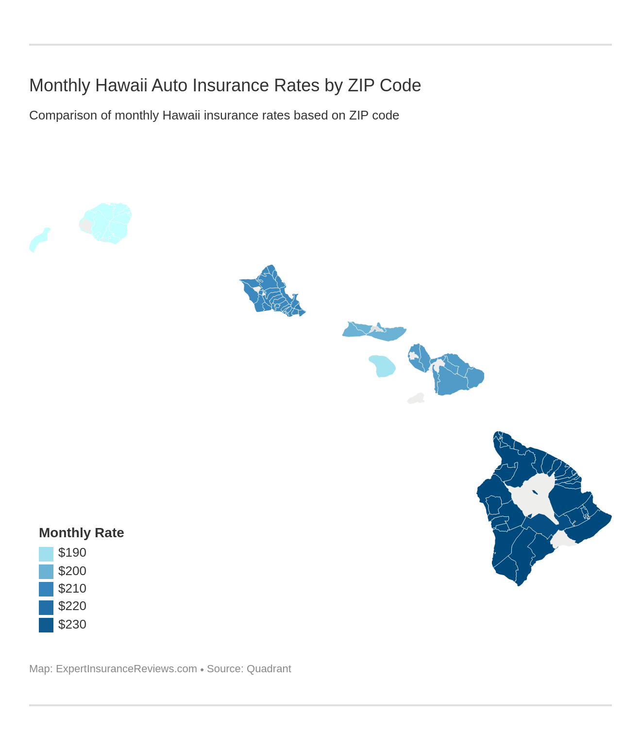 Monthly Hawaii Auto Insurance Rates by ZIP Code