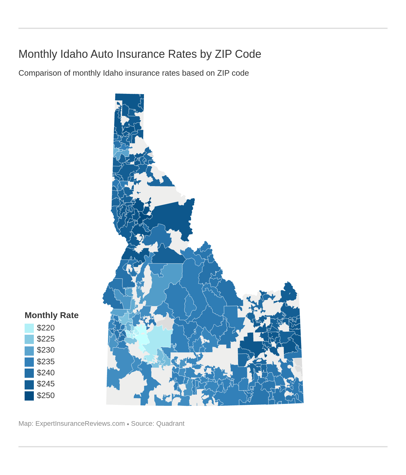 Monthly Idaho Auto Insurance Rates by ZIP Code