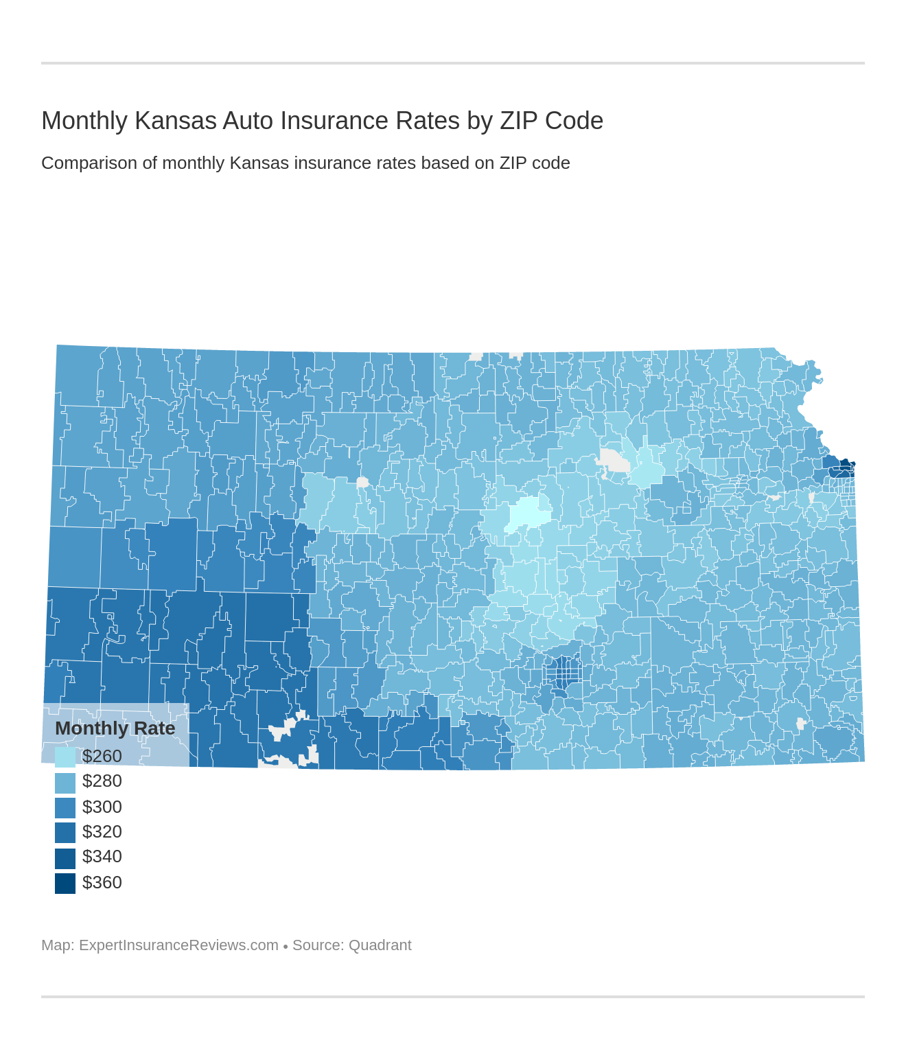 Monthly Kansas Auto Insurance Rates by ZIP Code
