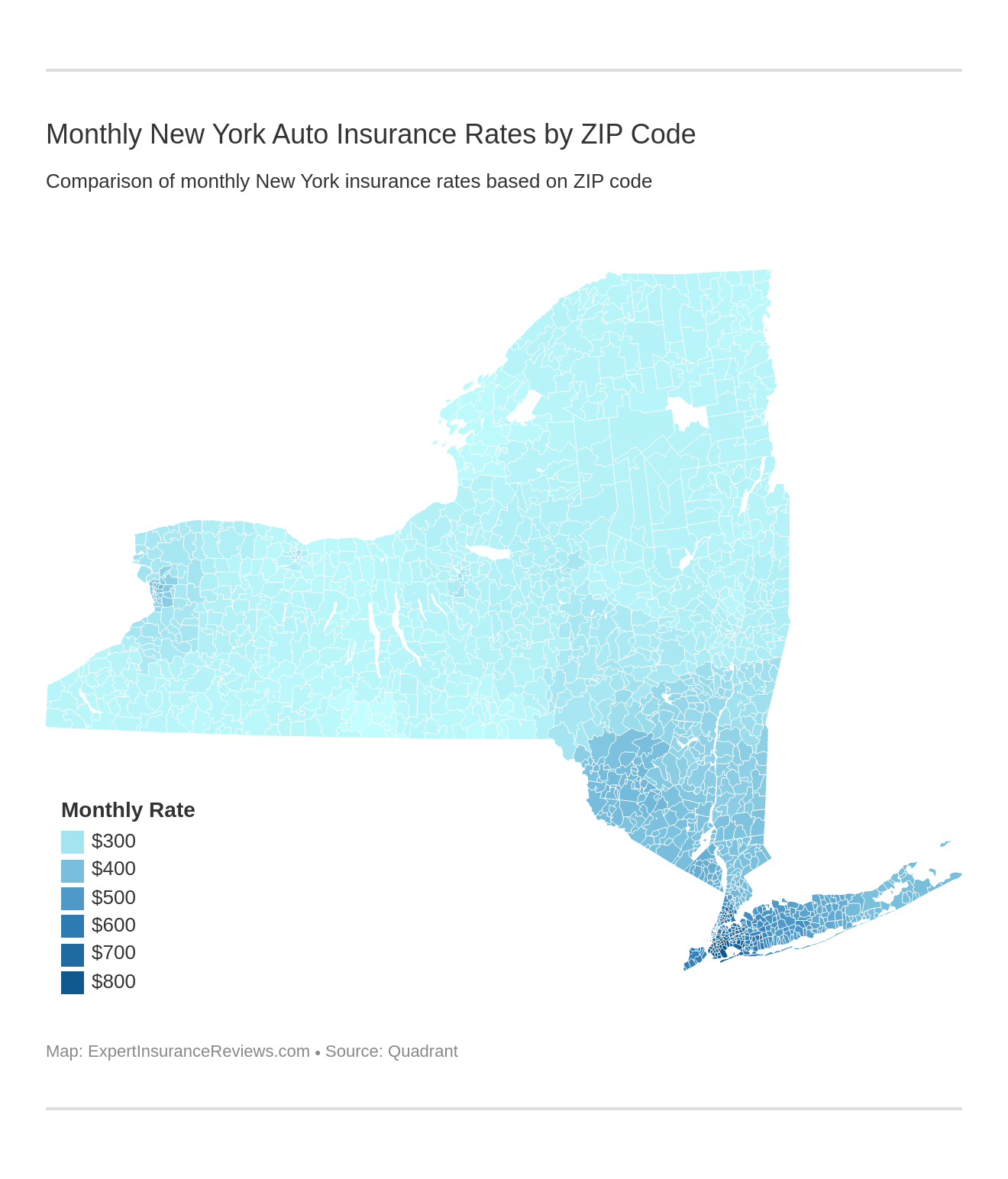 Monthly New York Auto Insurance Rates by ZIP Code