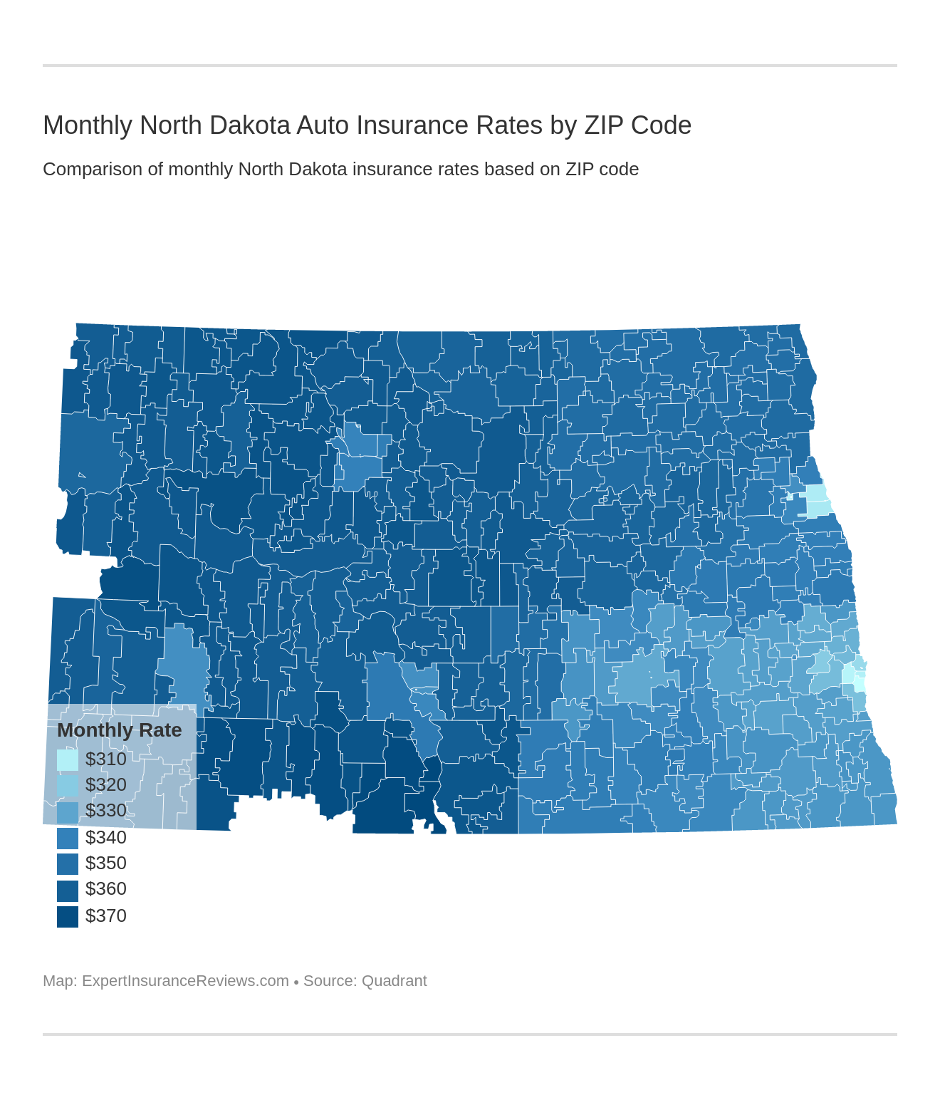 Monthly North Dakota Auto Insurance Rates by ZIP Code