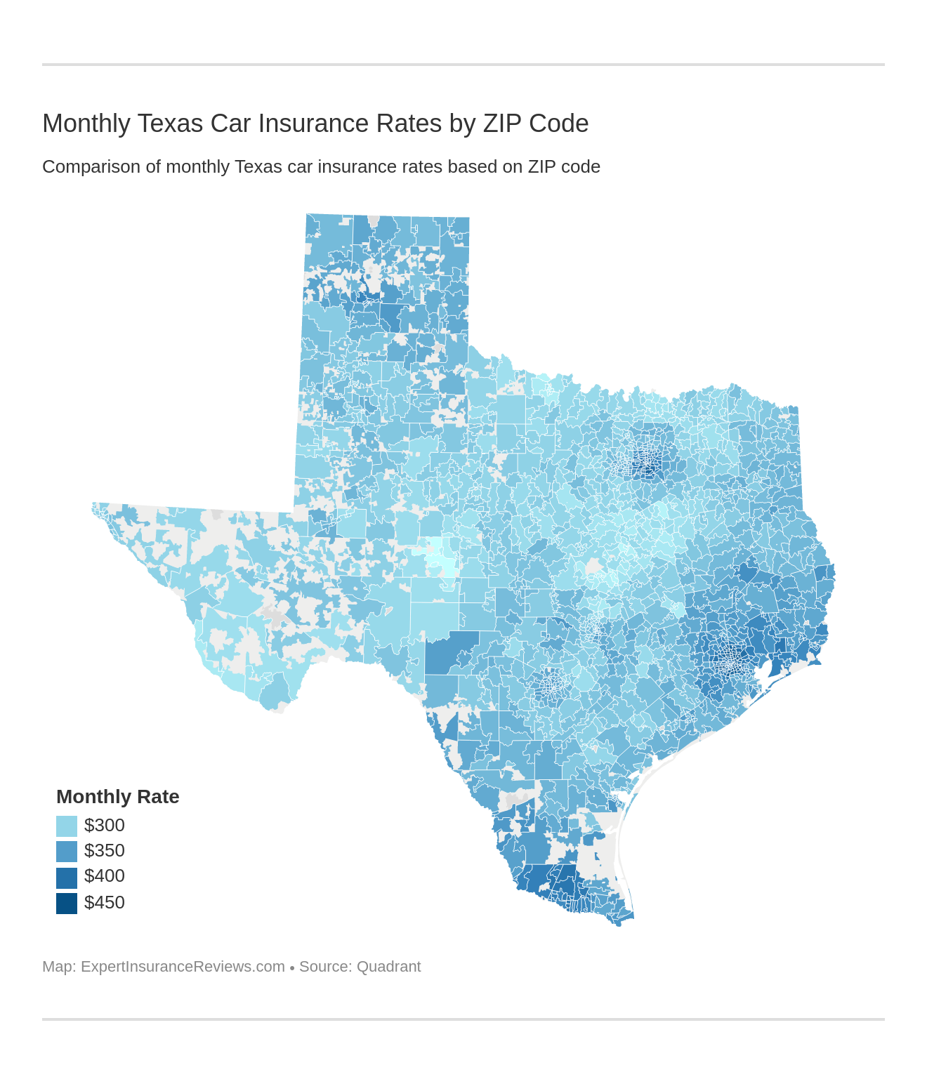 Monthly Texas Car Insurance Rates by ZIP Code